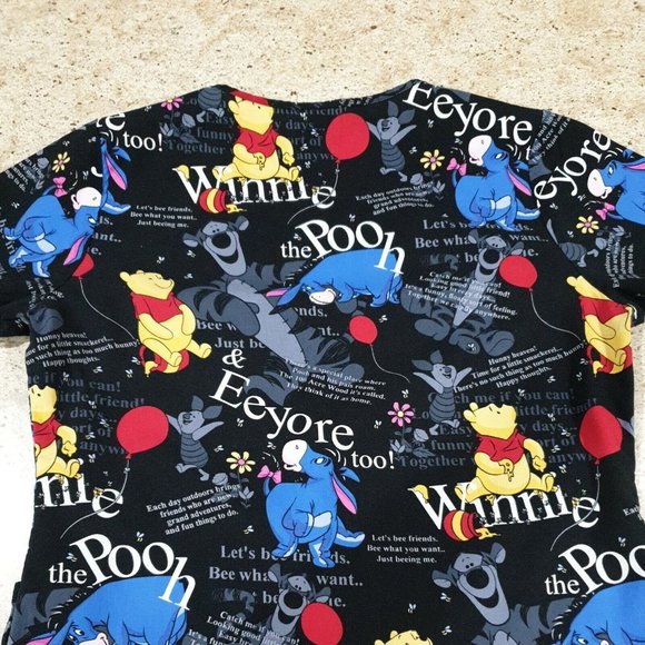 Disney Medical Scrub XS Womens Pocket Winnie The Poo Piglet Eeyore Tigger Top - Picture 8 of 11